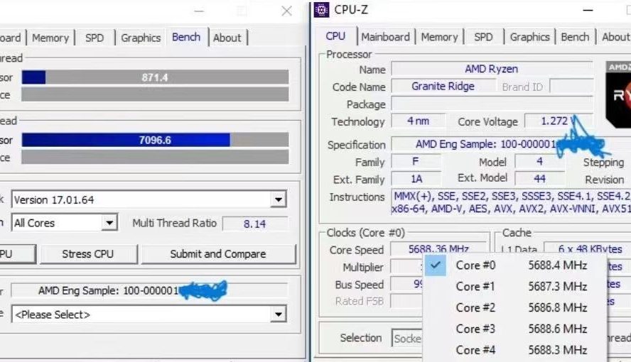 Инженерный образец AMD Ryzen 5 9600X "Zen 5" разогнан до 5,70 ГГц