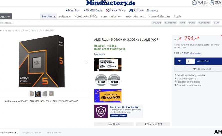 Mindfactory продал всего несколько десятков AMD Ryzen 7 9700X и Ryzen 5 9600X