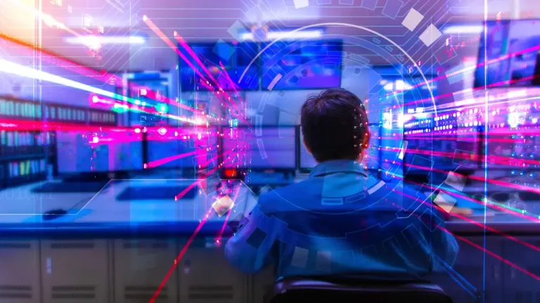 Superpowered-man-working-at-his-desk-laptop