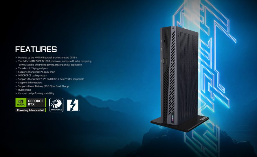 AORUS RTX 5060 Ti AI BOX: GIGABYTE выпускает мощную внешнюю видеокарту для ноутбуков