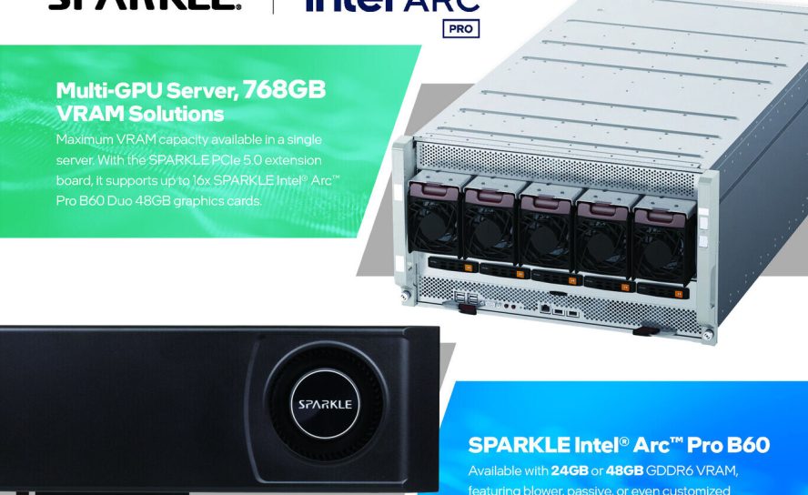 Sparkle показала монструозный сервер с 16 видеокартами Intel Arc Pro: 768 ГБ видеопамяти для ИИ