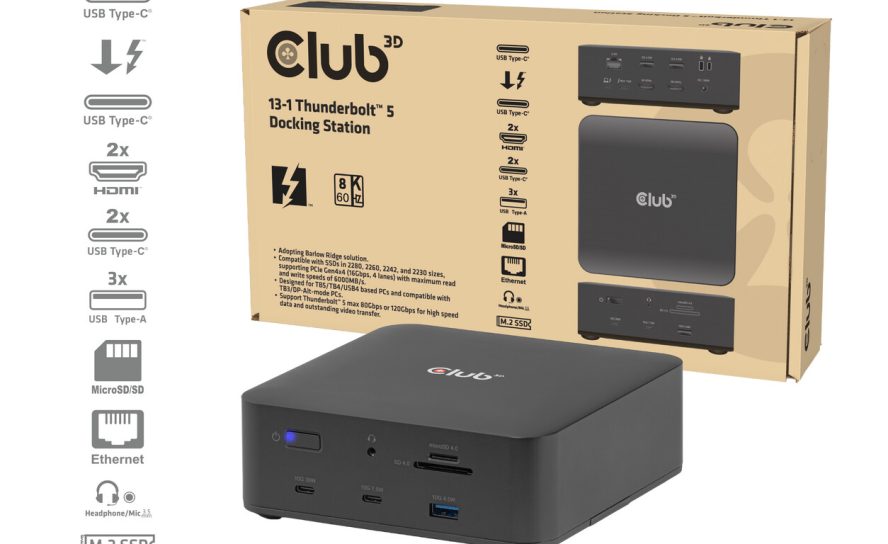 Club 3D представила мощную док-станцию Thunderbolt 5 и новый KVM-переключатель