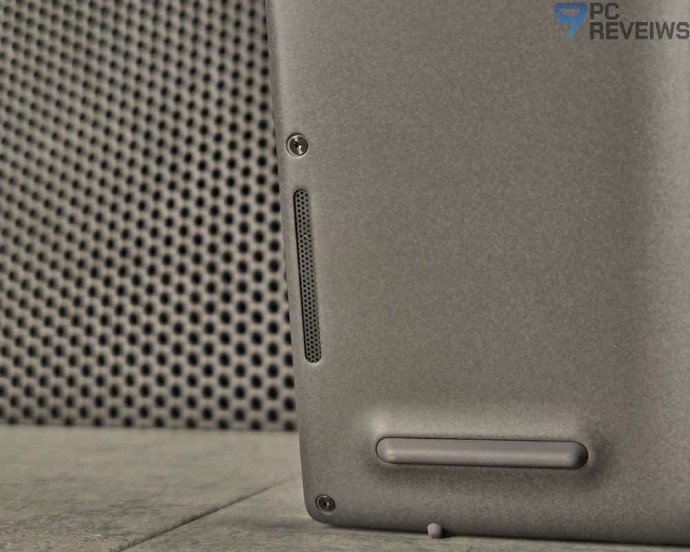 Аудиосистема ASUS Zenbook DUO с несколькими динамиками и решетчатыми акустическими панелями.