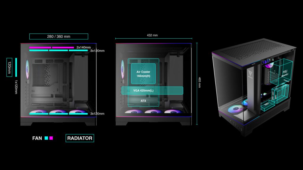 Корпус GAMDIAS ATLAS P6 CG (габариты и схема расположения комплектующих)