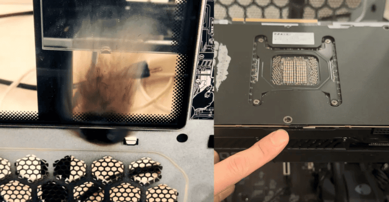 Обгоревшая видеокарта Inno3D RTX 5090 в корпусе Alienware Aurora