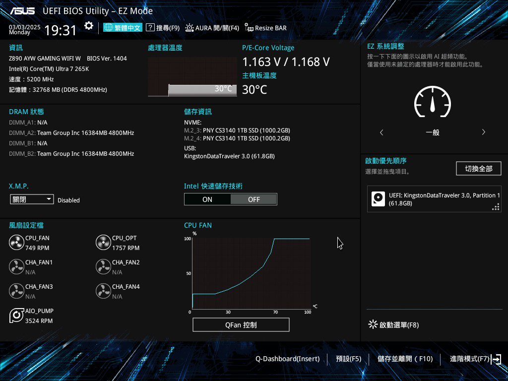 Главный экран BIOS ASUS UEFI в режиме EZ Mode.