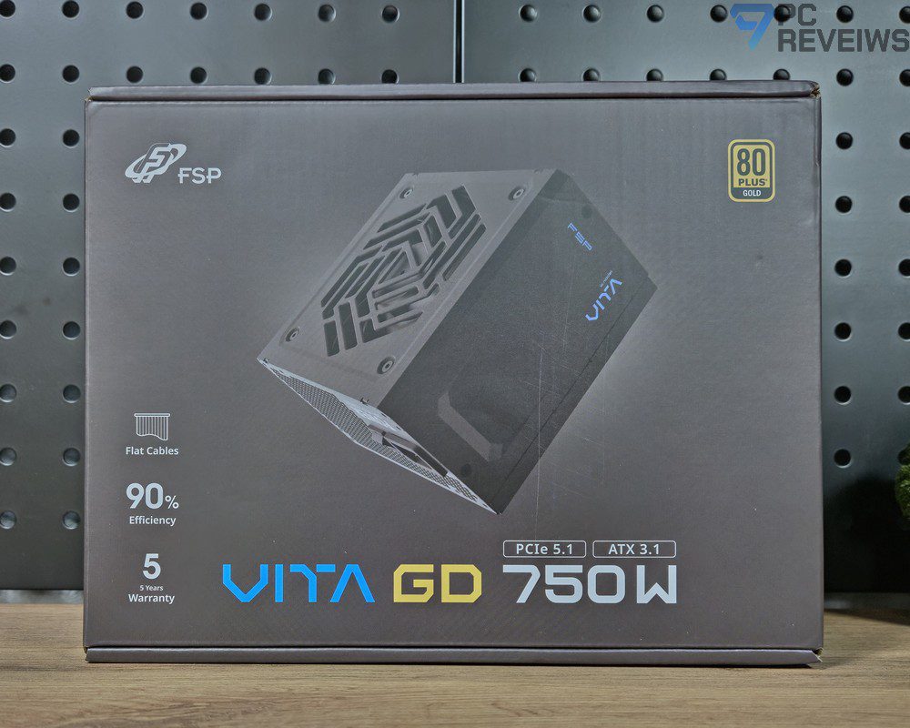 паковка блока питания FSP VITA GD 750W с обозначением ATX 3.1, PCIe 5.1 и 80 PLUS Gold