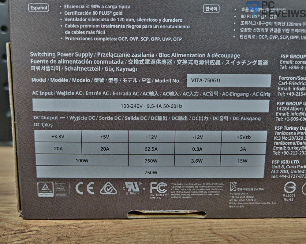 Электрические характеристики блока питания FSP VITA GD 750W