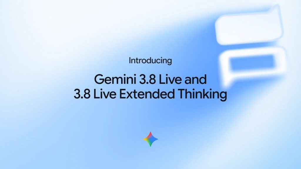 Логотип Google Gemini 3.8 Live с элементами голосового интерфейса