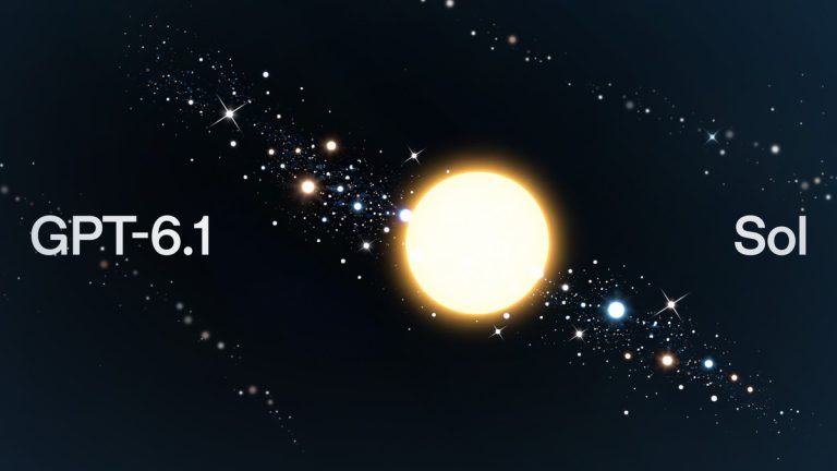 Логотип OpenAI и название модели GPT-6.1 Sol на фоне сцены DevDay 2026