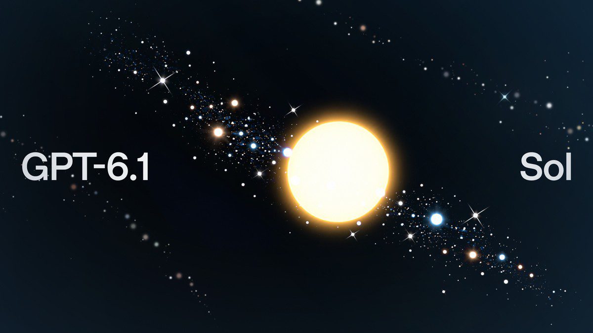Логотип OpenAI и название модели GPT-6.1 Sol на фоне сцены DevDay 2026