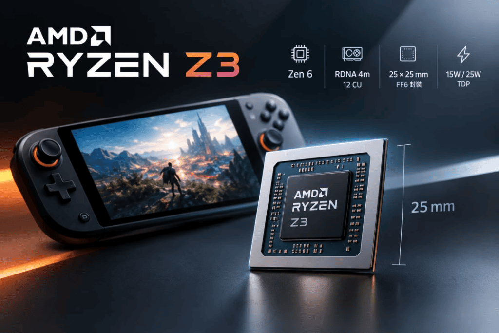 Портативная игровая консоль на чипе AMD Ryzen Z3 с игрой на экране